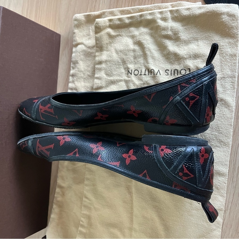 LOUIS VUITTON sz 36.5 6.5 INFRAROUGE Ballet Flats Black Red Monogram Canvas - Picture 4 of 16